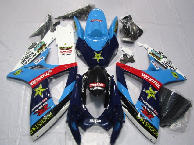Azul Branco Rockstar Makita Carenagem Suzuki GSXR 600 K6 2006-2007 Azul Branco Rockstar Makita Carenagem Suzuki GSXR 600 K6 2006-2007