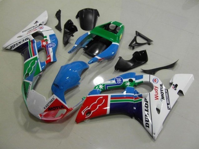 Azul Branco Verde Vermelho Wudy Motul Dunlop Carenagem Yamaha R6 1998-2002 Azul Branco Verde Vermelho Wudy Motul Dunlop Carenagem Yamaha R6 1998-2002