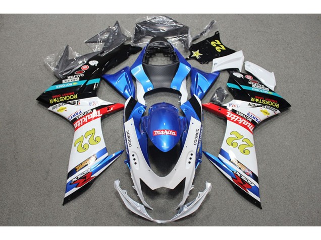 Azul Branco Vermelho Rockstar 22 Carenagem Suzuki GSXR 600 K11 2011-2021 Azul Branco Vermelho Rockstar 22 Carenagem Suzuki GSXR 600 K11 2011-2021
