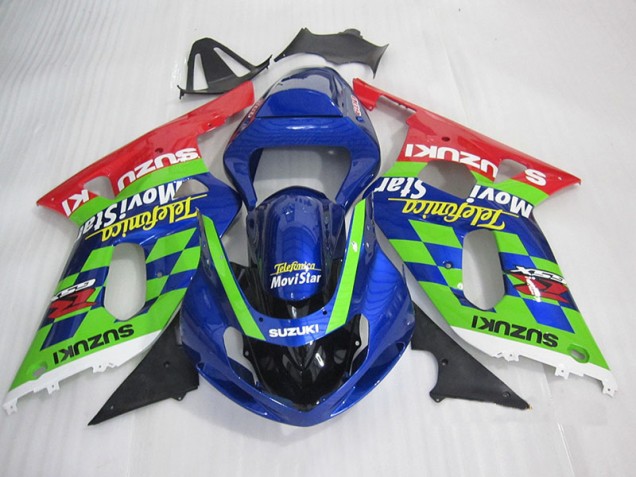 Azul Verde Vermelho Telefumia Movistar Carenagem Suzuki GSXR 600 K1 K2 K3 2001-2003 Azul Verde Vermelho Telefumia Movistar Carenagem Suzuki GSXR 600 K1 K2 K3 2001-2003