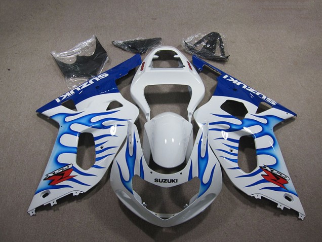 Branco Azul Chama Carenagem Suzuki GSXR 750 K1 K2 K3 2001-2003 Branco Azul Chama Carenagem Suzuki GSXR 750 K1 K2 K3 2001-2003