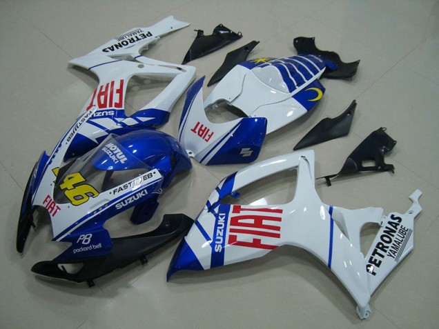 Branco Azul Fiat 46 Carenagem Suzuki GSXR 750 K6 2006-2007 Branco Azul Fiat 46 Carenagem Suzuki GSXR 750 K6 2006-2007