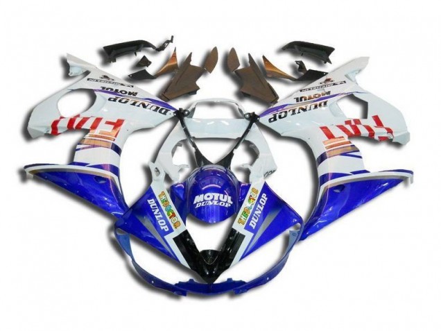 Branco Azul Fiat Motul Dunlop Carenagem Yamaha R6 2003-2005 Branco Azul Fiat Motul Dunlop Carenagem Yamaha R6 2003-2005