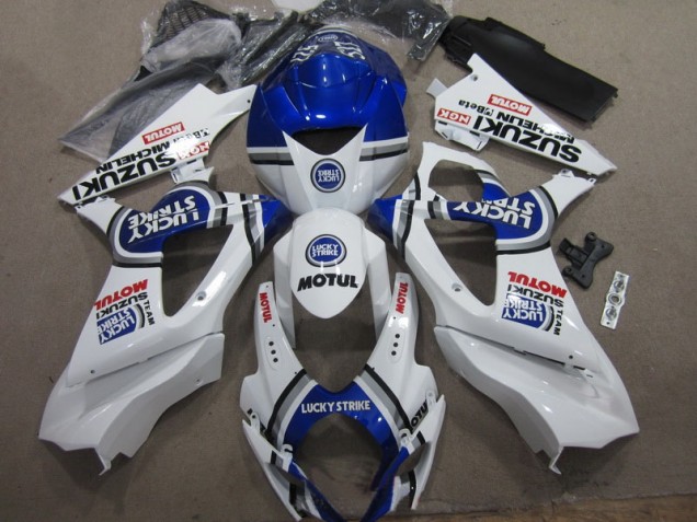 Branco Azul Lucky Strike Vermelho Motul Carenagem Suzuki GSXR 1000 K7 2007-2008 Branco Azul Lucky Strike Vermelho Motul Carenagem Suzuki GSXR 1000 K7 2007-2008