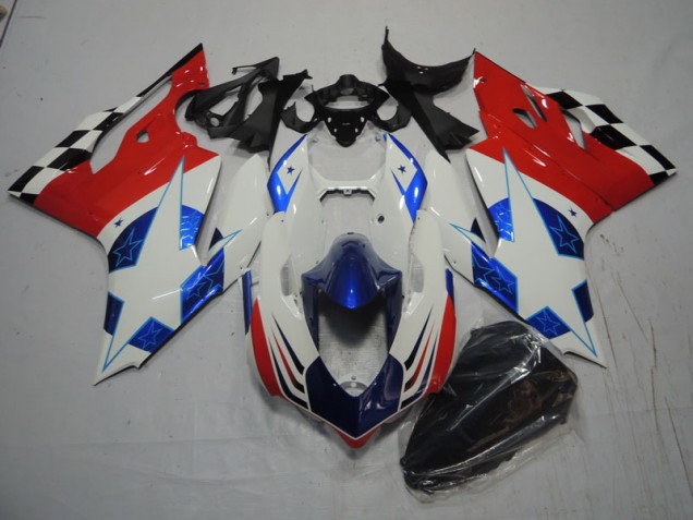Branco Azul Vermelho Carenagem Ducati 1199 2011-2014 Branco Azul Vermelho Carenagem Ducati 1199 2011-2014