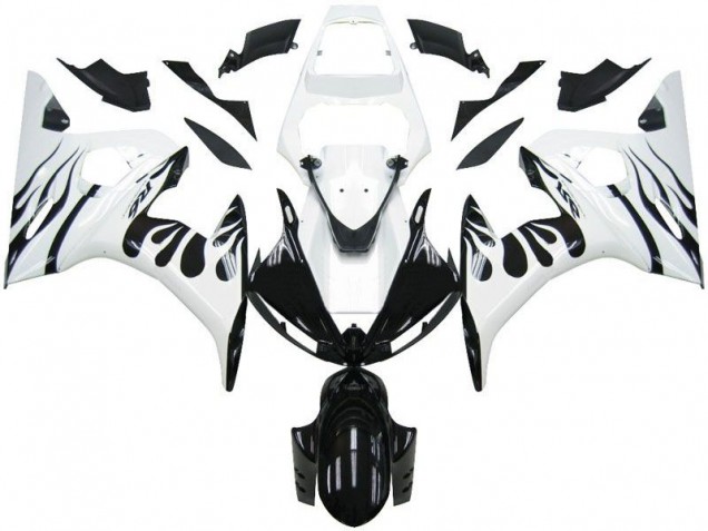 Branco Chama Preto Carenagem Yamaha R6 2003-2005
