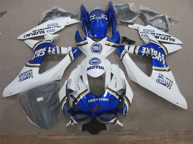 Branco Lucky Strike Azul Motul Carenagem Suzuki GSXR 600 K8 2008-2010 Branco Lucky Strike Azul Motul Carenagem Suzuki GSXR 600 K8 2008-2010