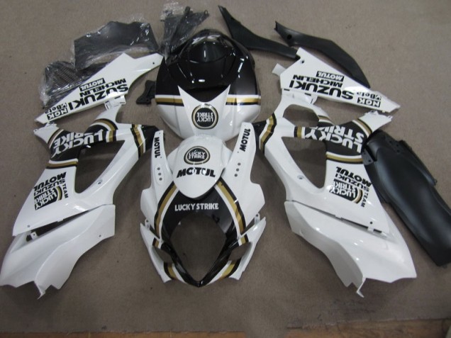 Branco Lucky Strike Preto Motul Carenagem Suzuki GSXR 1000 K7 2007-2008 Branco Lucky Strike Preto Motul Carenagem Suzuki GSXR 1000 K7 2007-2008