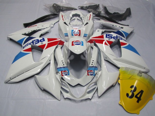 Branco Pepsi 34 Carenagem Suzuki GSXR 1000 K9 2009-2016 Branco Pepsi 34 Carenagem Suzuki GSXR 1000 K9 2009-2016