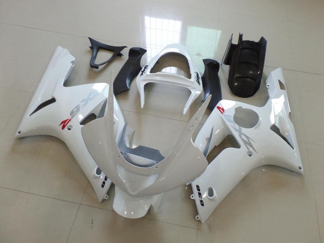 Branco & Prata Decalques Carenagem Kawasaki ZX6R 2003-2004