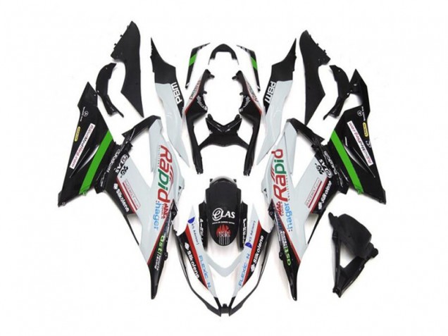 Branco Preto Abs Kit Carenagem & Plásticos Kawasaki ZX6R 2013-2018 Branco Preto Abs Kit Carenagem & Plásticos Kawasaki ZX6R 2013-2018