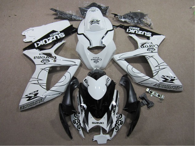 Branco Preto Corona Extra Carenagem Suzuki GSXR 600 K6 2006-2007 Branco Preto Corona Extra Carenagem Suzuki GSXR 600 K6 2006-2007