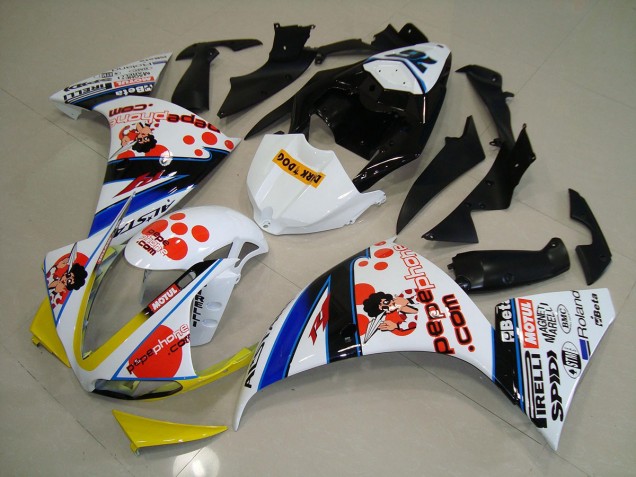 Branco Preto Pepe Phone Carenagem Yamaha R1 2012-2014 Branco Preto Pepe Phone Carenagem Yamaha R1 2012-2014