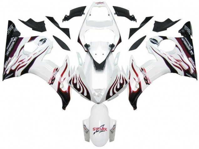 Branco Preto Vermelho Chama Carenagem Yamaha R6 2003-2005 Branco Preto Vermelho Chama Carenagem Yamaha R6 2003-2005