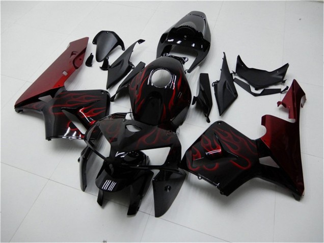 Kits Carenagem Moto Honda CBR600RR 2005-2006 - Preto Brilhante Vermelho Chama