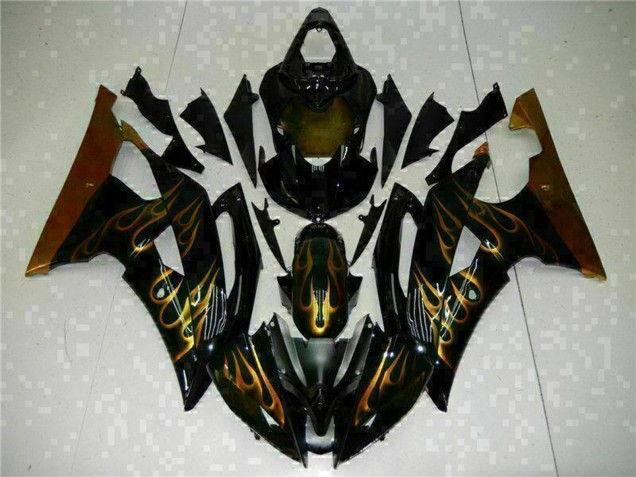 Carenagens Moto Yamaha YZF R6 2008-2016 - Preto Brilhante Ouro Chama
