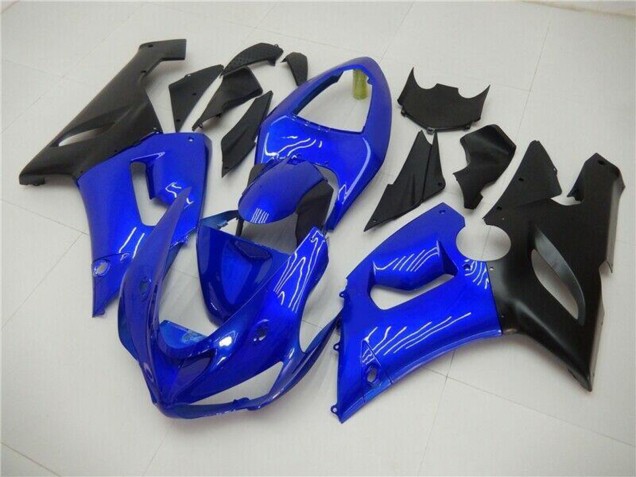 Carenagens Moto Kawasaki ZX6R 2005-2006 - Azul Preto Fosco