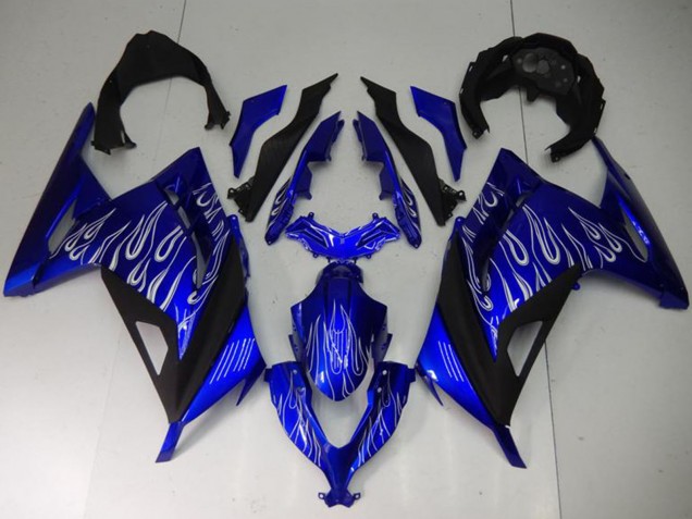 Carenagens Moto Kawasaki Ninja 300 EX300R 2013-2024 - Azul Preto Branco Chama