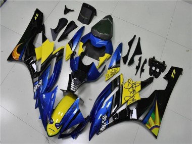 Carenagens Moto Yamaha YZF R6 2006-2007 - Azul Amarelo Preto Brilhante Tubarão