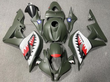 Carenagens Moto Honda CBR600RR 2007-2008 - Verde Exército Branco Vermelho Tubarão