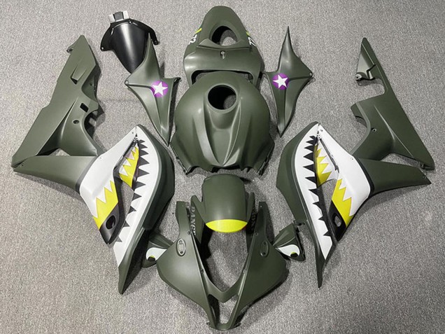 Carenagens Moto Honda CBR600RR 2007-2008 - Verde Exército Branco Amarelo Tubarão