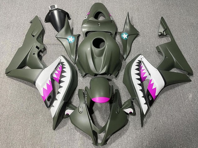 Carenagens Moto Honda CBR600RR 2007-2008 - Verde Exército Branco Rosa Tubarão