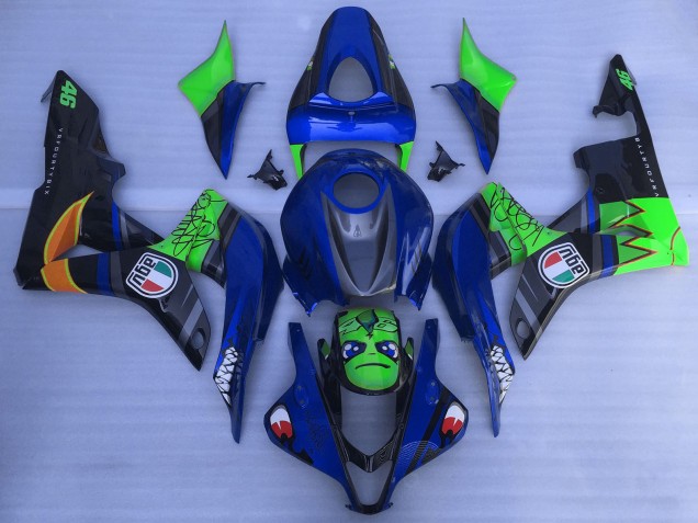 Carenagens Moto Honda CBR600RR 2007-2008 - Azul Verde Preto Brilhante Tubarão
