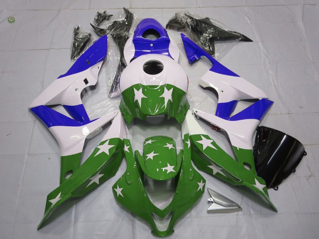 Carenagens Moto Honda CBR600RR 2007-2008 - Branco Azul Verde Estrelas Listra