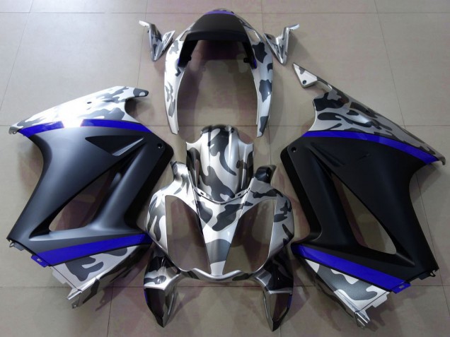 Carenagens Moto Honda VFR 800 2002-2013 - Cinzento Camouflage Azul Preto Fosco