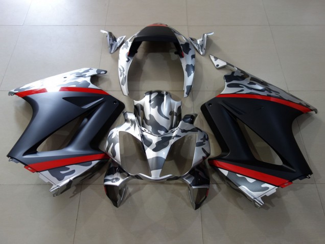 Carenagens Moto Honda VFR 800 2002-2013 - Cinzento Camouflage Vermelho Preto Fosco