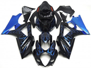 Carenagens Moto Suzuki GSXR 1000 2007-2008 - Preto Brilhante Azul Chama