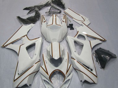 Carenagens Moto Suzuki GSXR 1000 2007-2008 - Branco Brilhante Laranja Risca de giz