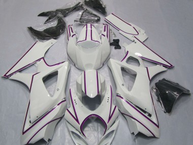 Carenagens Moto Suzuki GSXR 1000 2007-2008 - Branco Brilhante Rosa Risca de giz