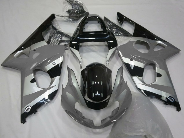 Carenagens Moto Suzuki GSXR 1000 2000-2002 - Cinzento Prata Preto Brilhante OEM Estilo