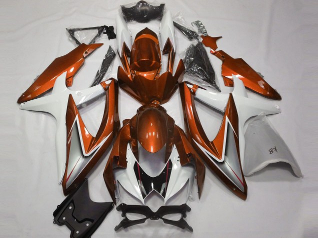 Carenagens Moto Suzuki GSXR 600 / GSXR 750 2008-2010 - Branco Laranja Prata Preto