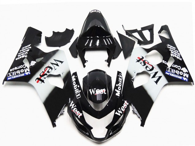Carenagens Moto Suzuki GSXR 600 / GSXR 750 2004-2005 - Preto Brilhante Branco West OEM Estilo