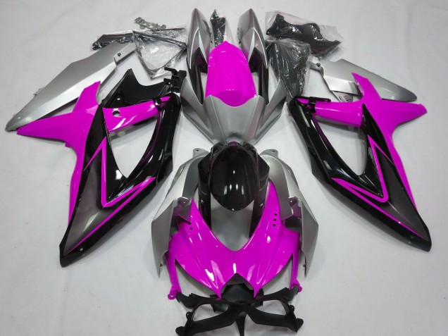 Carenagens Moto Suzuki GSXR 600 / GSXR 750 2008-2010 - Prata Rosa Preto Brilhante