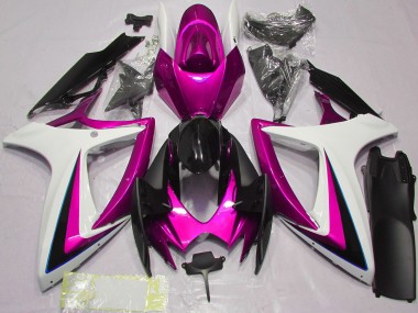 Carenagens Moto Suzuki GSXR 600 / GSXR 750 2006-2007 - Branco Rosa Preto Brilhante