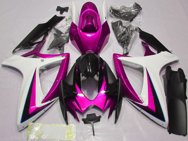 Carenagens Moto Suzuki GSXR 600 / GSXR 750 2006-2007 - Branco Rosa Preto Brilhante