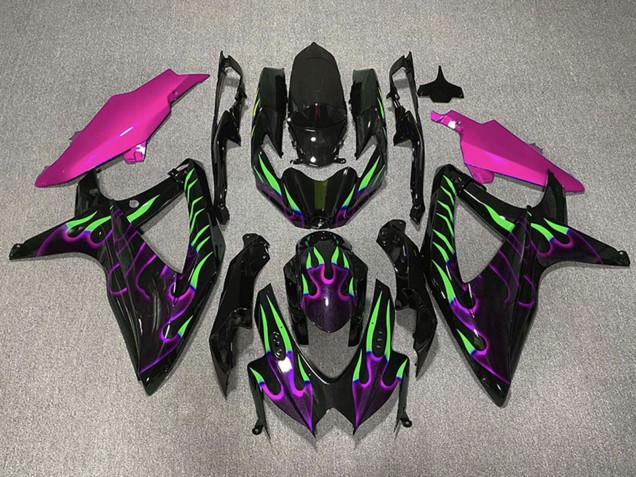 Carenagens Moto Suzuki GSXR 600 / GSXR 750 2008-2010 - Preto Brilhante Rosa Roxo Verde Chama