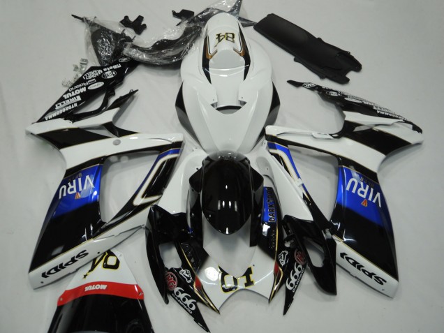 Carenagens Moto Suzuki GSXR 600 / GSXR 750 2006-2007 - Branco Azul Preto Brilhante Viru