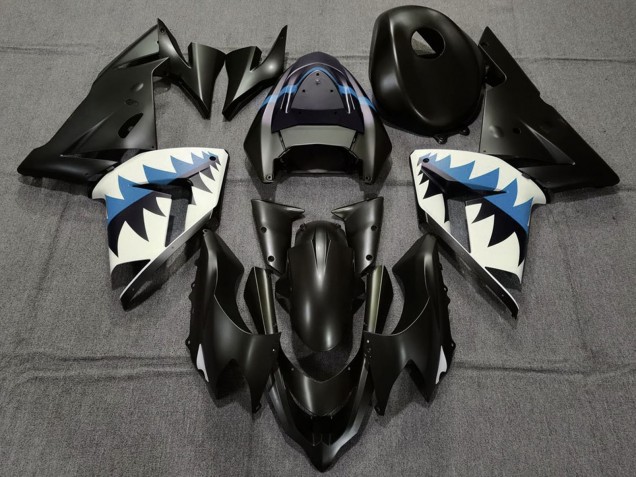 Carenagens Moto Kawasaki ZX10R 2004-2005 - Preto Fosco Azul Claro Tubarão