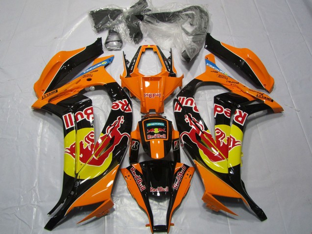 Carenagens Moto Kawasaki ZX10R 2011-2015 - Laranja Amarelo Preto Brilhante Red Bull
