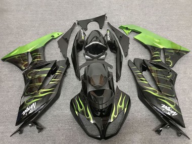 Carenagens Moto Kawasaki ZX6R 2009-2012 - Preto Brilhante Verde Chama