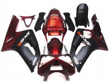 Carenagens Moto Kawasaki ZX6R 2003-2004 - Vermelho Castanho Preto Fosco