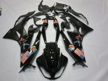 Carenagens Moto Kawasaki ZX6R 2009-2012 - Preto Brilhante Preto Fosco Bandeira Americana