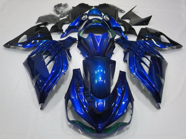 Carenagens Moto Kawasaki ZX14R 2012-2024 - Azul Preto Brilhante