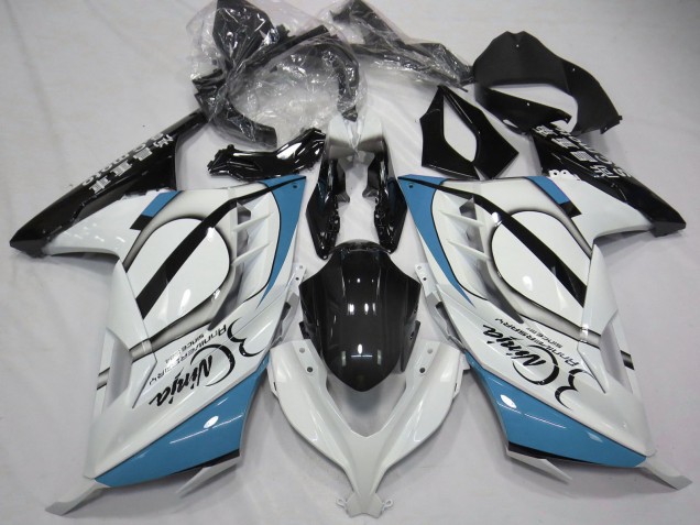 Carenagens Moto Kawasaki Ninja 300 2013-2024 - Branco Brilhante Azul Claro Preto