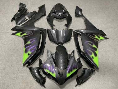 Carenagens Moto Yamaha R1 2007-2008 - Fibra de Carbono Verde Roxo Chama