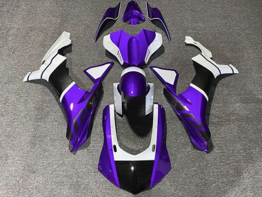 Carenagens Moto Yamaha R1 2015-2019 - Branco Roxo Fibra de Carbono Accents